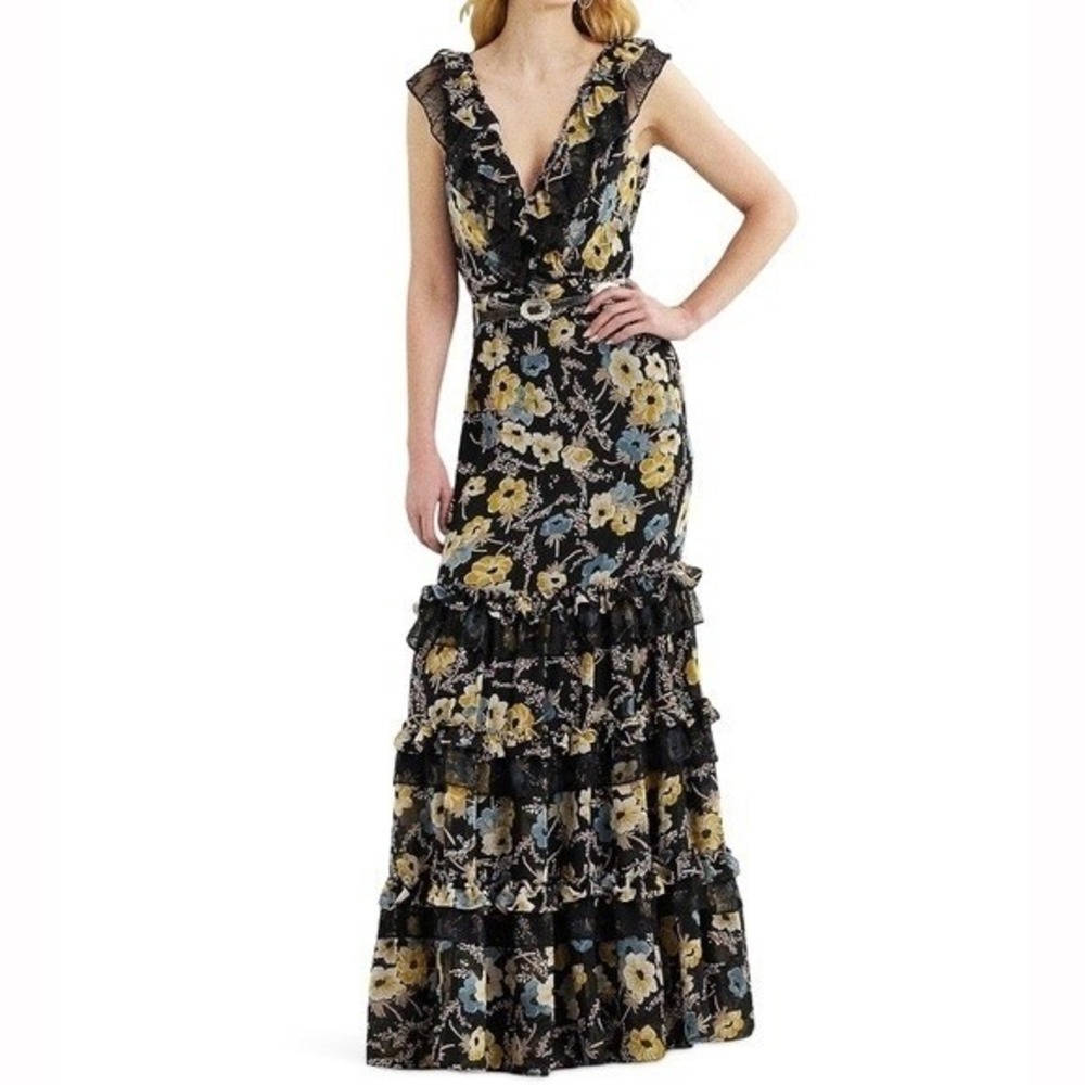 Lauren Ralph Lauren Floral Maxi Dress Black Lace Trim Size‎ 18W Formal Dress NWT - Picture 12 of 12